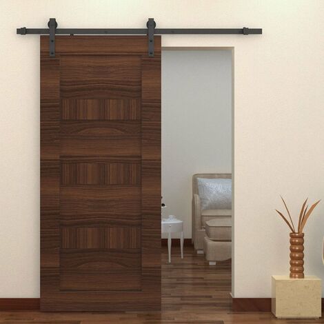 Emuca Kit de herrajes para una puerta corredera colgada de madera Barn, Con  cierre suave, tableros no incluidos, Acero y Plástico, Pintado negro