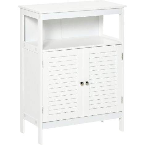Armario de Baño Auxiliar con 2 Puertas de Persianas Estantes 60x30x81,6 cm Blanco