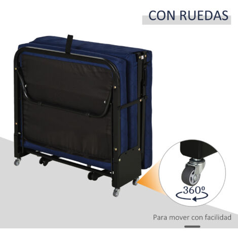 Cama Plegable Portátil Cabecera Ajustable en 5 Niveles de Ángulo 184x65x26cm Azul