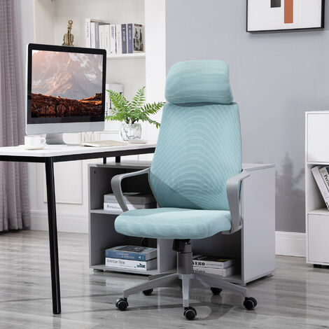 Silla de oficina silla de escritorio ajustable con respaldo reposabrazos reposacabezas ruedas y función basculante carga 120 kg 64x55x116-126 cm azul