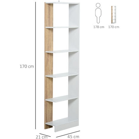 Estantería Alida alta de 5 estantes acabado blanco artic/roble, 180  cm(alto)90 cm(ancho)