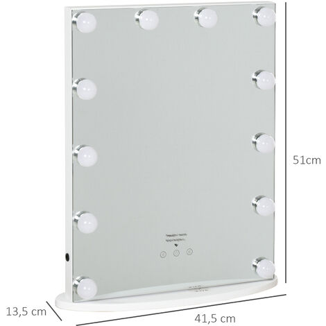 Espejo de Maquillaje de Luces LED Ajustables Control Táctil 41,5x13,5x51 Blanco