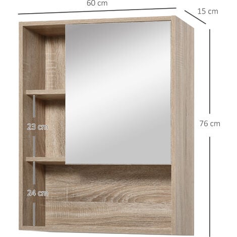Armario con Espejo Montado en Pared con Estante Ajustable 60x15x76 cm