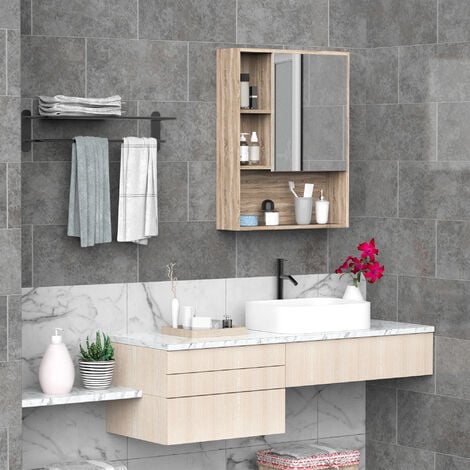 Armario con Espejo Montado en Pared con Estante Ajustable 60x15x76 cm