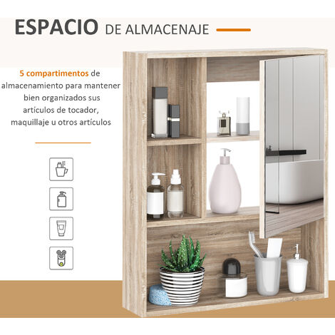 Armario con Espejo Montado en Pared con Estante Ajustable 60x15x76 cm