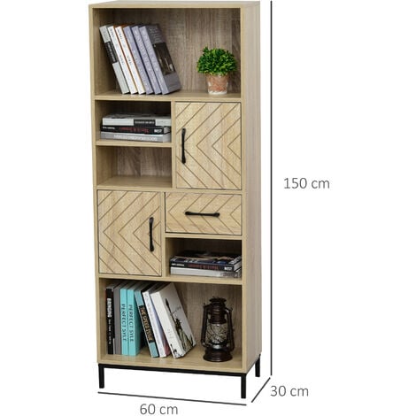 Homcom - HOMCOM Estantería Librería de 5 Niveles Estantería para Libros con  5 Puertas y Compartimentos Abiertos para Salón Dormitorio Estudio 63x22x166  cm Blanco y Natural