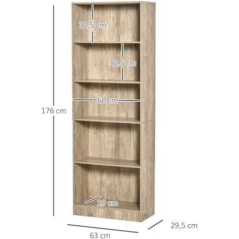 Librería Estantería de 5 Niveles para Libros con 3 Baldas Ajustables Antivuelco
