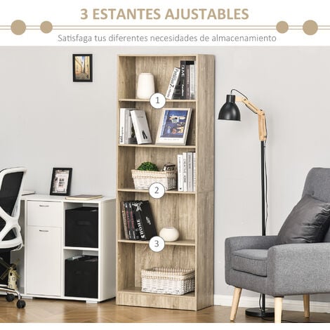 Librería Estantería de 5 Niveles para Libros con 3 Baldas Ajustables Antivuelco