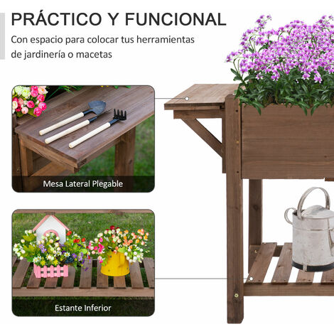 Outsunny Huerto Urbano de Madera 120x60x81 cm Jardinera Elevada para  Cultivo de Plantas Flores con Estante Inferior para Jardín Terraza Exterior