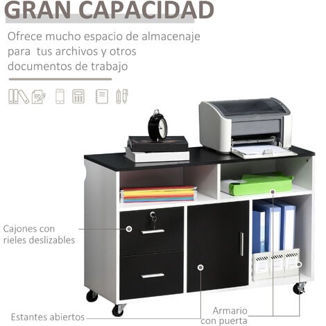 Armario para Impresora Mueble Auxiliar de Oficina con Ruedas con 2