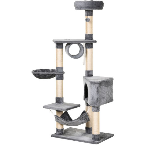 Árbol rascador para gatos 154 cm de altura torre para gatos con plataformas túnel hamaca y postes de rascado de sisal 60x40x154 cm