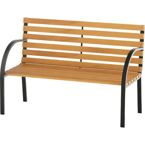 Banco de Jardín de 2 Plazas 122x60x83 cm con Respaldo y Apoyabrazos Madera Acero