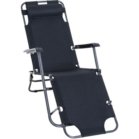 Outsunny Tumbona Plegable Reclinable con Ángulo Ajustable de 3 posiciones  para Jardín Exterior Piscina Terraza Camping Carga 120 kg 190x56x28 cm  Negro Acero Hamaca al Aire Libre Playa