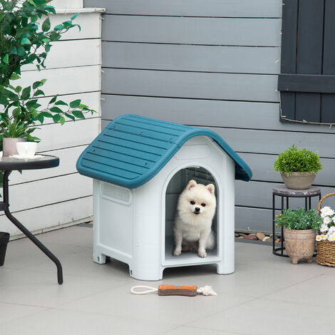 Caseta para Perros Mini Uso Interior y Exterior 59x75x66 cm Azul y Gris