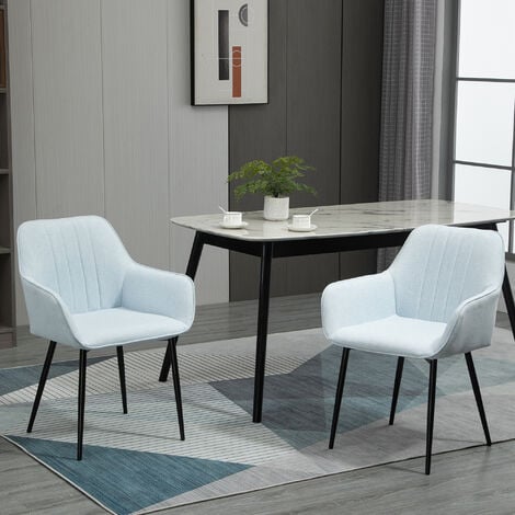 Pack de 2 sillas de comedor sillas decorativas tapizadas en lino sillas de cocina con respaldo reposabrazos y patas de metal 59,5x56,5x81 cm azul