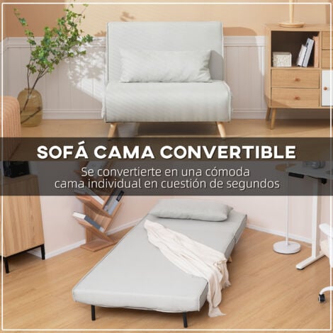 Sofá cama convertible sillón cama con respaldo ajustable en 6 posiciones almohada acolchada carga 350 kg para oficina dormitorio 94x78x80 cm beige