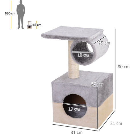 Rascador Árbol para Gatos 31x31x58 cm con Poste Central Casa Cama de Felpa Suave para Arañar Dormir y Jugar