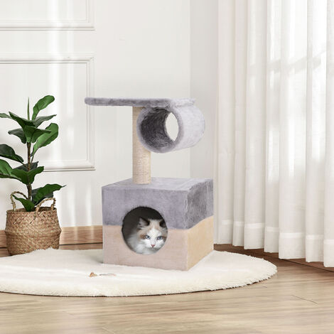 Rascador Árbol para Gatos 31x31x58 cm con Poste Central Casa Cama de Felpa Suave para Arañar Dormir y Jugar