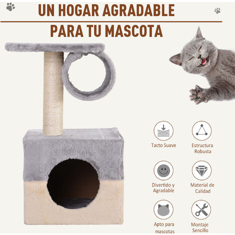 Rascador Árbol para Gatos 31x31x58 cm con Poste Central Casa Cama de Felpa Suave para Arañar Dormir y Jugar