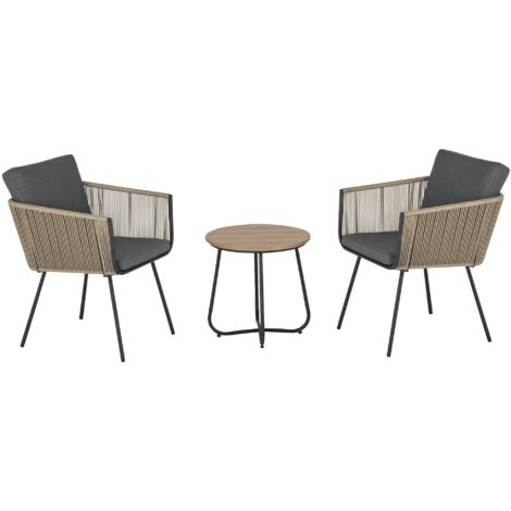 Conjunto de Muebles de Ratán 1 Mesa Redonda y 2 Sillas con Cojines para Jardín