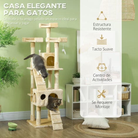 Árbol Rascador para Gatos Grande 49x49x173 cm con Múltiples Niveles con Cuevas Escaleras Juguetes Colgantes Camas Centro Actividades Sisal