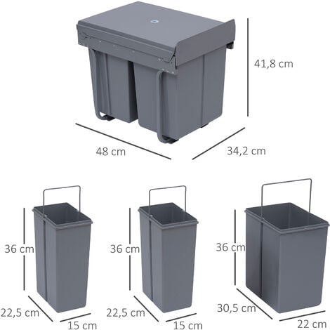 vidaXL Cubo de basura extraíble en armario de cocina cierre suave 48 L