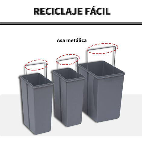 Cubo de Reciclaje Metálico de 3 puertas Gris