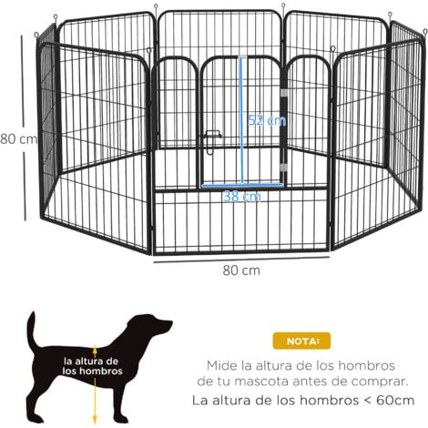 Parque para Mascotas Perros 8 Vallas 79x79 cm Corral Plegable con Puerta y  Pestillos Dobles Cerca
