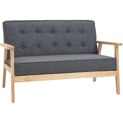 Sofá de 2 Plazas Respaldo y Asiento Acolchado Patas de Madera 113x67x78 cm Gris