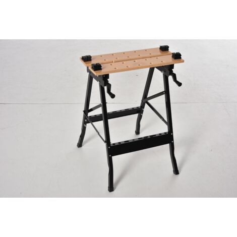 Banco de Trabajo Plegable con Tableros de Bambú Ajustables en Ángulo y Distancia Marco Acero Carga Máx. 150 kg 63,5x60,5x78 cm Madera Natural y Negro