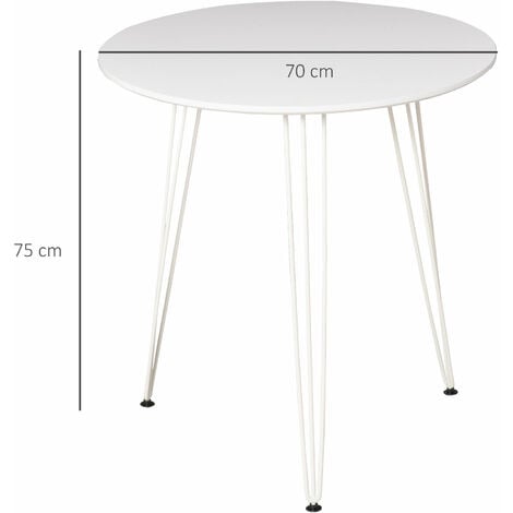 Mesa de Comedor Redonda con Patas de Horquilla Metálicas Estilo Moderno Nórdico para Cocina Salón Cafetería Bar Ø70x75 cm Blanco