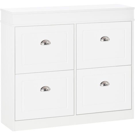 Zapatero Pasillo Blanco Brillo 4 Puertas Armario Mueble Estrecho