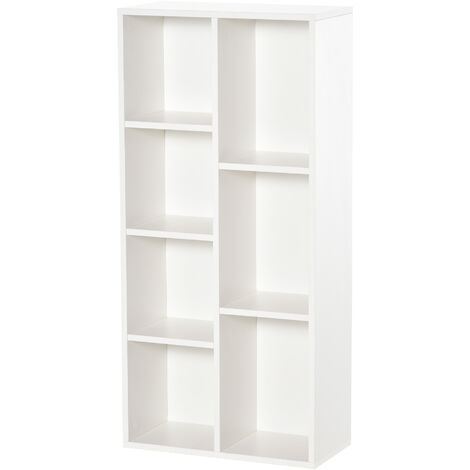Estantería para Libros Librería de Madera con 7 Compartimentos de Almacenaje Plantas Archivos para Sala de Estar Dormitorio Oficina 50x24x106cm Blanco