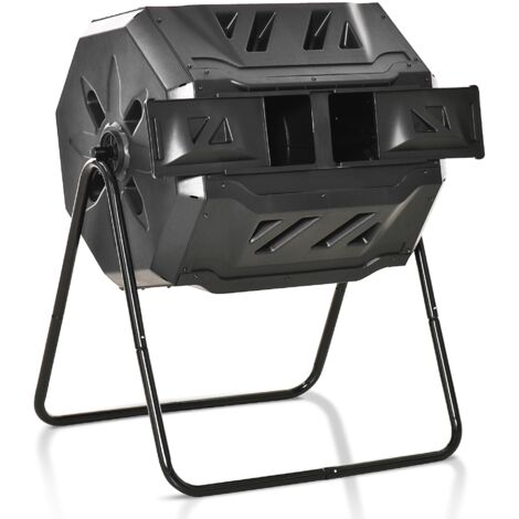 Outsunny compostador de tambor giratorio con capacidad 160 litros de doble cámara y ventilación marco de acero para residuos orgánicos 71x65x96 cm
