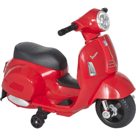 Moto Eléctrica Vespa para Niños 18-36 Meses con Faro Bocina y 4 Ruedas Motocicleta Infantil con Licencia 66,5x38x52 cm Rojo