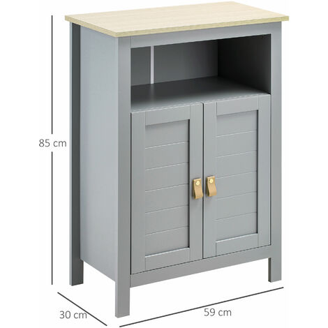 Armario de Baño para Almacenamiento Armario de Suelo con 2 Puertas y Estantes Interiores Ajustables para Cocina Dormitorio Salón 59x30x85 cm Gris