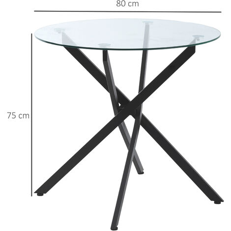 HOMCOM Mesa de Comedor Redonda con Encimera de Cristal Templado  Transparente y Patas Cruzadas de Metal Mesa de Centro Moderna para Salón  Ø80x75 cm Negro