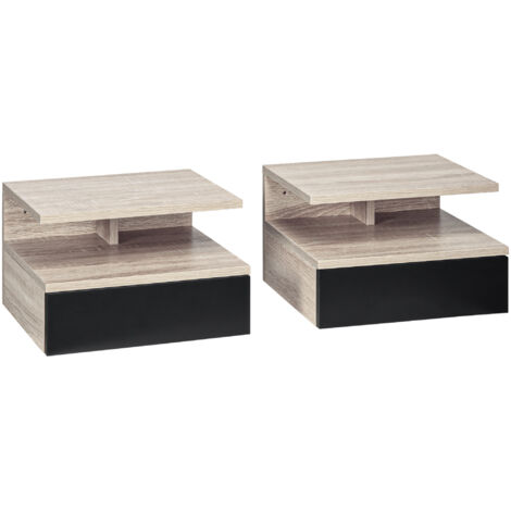 Adowes Mesita De Noche Flotante Geométrica Montada En La Pared, Mesita De Noche De Madera, Estante De Pared Flotante De 2 Niveles, Mesa Auxiliar Flotante Para Dormitorio, Sala De Estar, Baño