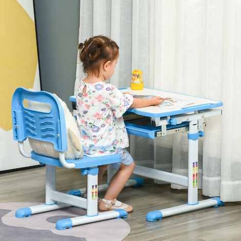 Mesa para niños regulable en altura + 2 sillas azules
