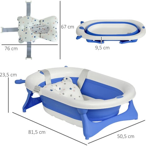 HOMCOM Bañera Plegable para Bebé Recién Nacido hasta 3 Años 50 Litros con  Cojín Cómodo y Patas Plegables 80x53,9x20,8 cm Verde - AliExpress