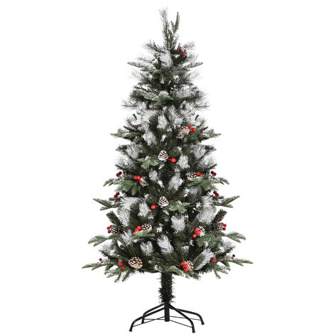 HOMCOM árbol de Navidad artificial 150 cm con 440 ramas piñas y bayas hojas de plástico PE base de soporte plegable metálica para interiores verde (1/5)