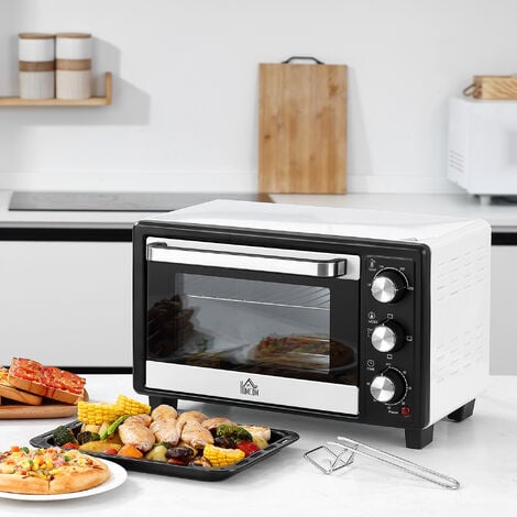 HOMCOM Horno Sobremesa Eléctrico 16L 1400W con 3 Modos de Calor Temperatura  hasta 230 ℃ Temporizador 60 Minutos Bandeja de Horneado y Rejilla  44x32x28,1 cm Blanco y Negro : : Hogar y cocina