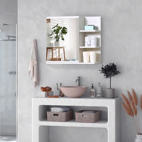 SUPER DEAL Armario de baño con puerta de espejo único para montaje en  pared, botiquín con estantes interiores ajustables y organizador de