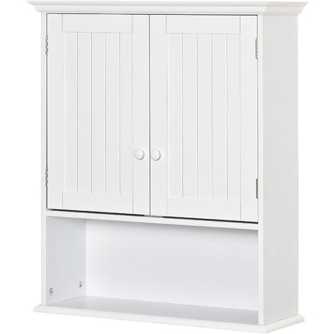 Botiquín de 2 puertas de montaje en superficie de baño, armario colgante de  madera con estantes ajustables y almacenamiento abierto sobre el inodoro