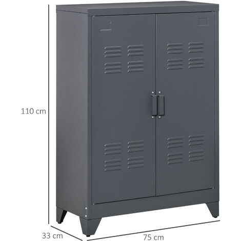 Armario Metálico de Almacenamiento con Doble Puerta de Bisagras y 2 Baldas Ajustables Multiusos para Oficina Salón Dormitorio 75x33x110 cm