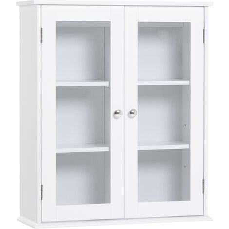 Un armario blanco con una puerta de madera y un estante de madera