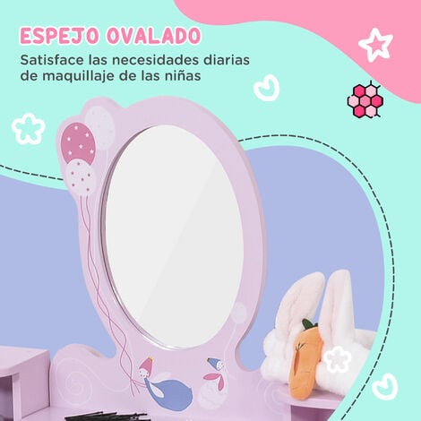 Tocador para Niña con Taburete Espejo y Mesa de Maquillaje Infantil  60x34x93 cm