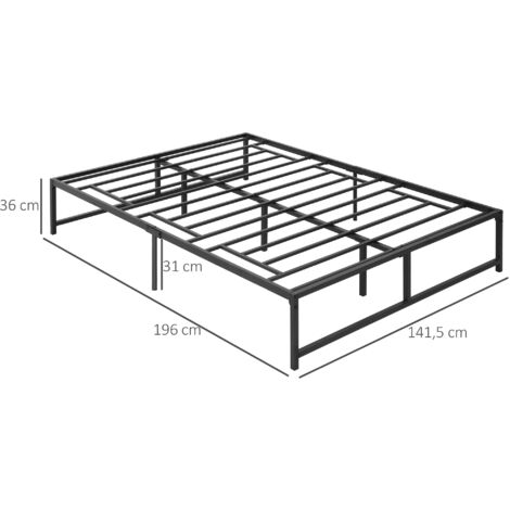 Marco de Cama Doble de Metal para Colchón 135x190 cm con Patas de 35 cm Estructura de Cama con Espacio Bajo de Almacenamiento 141,5x196x36 cm
