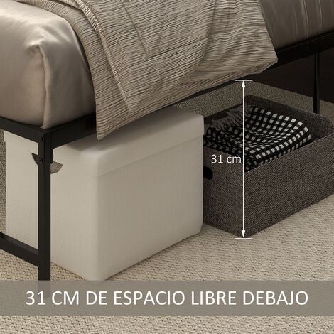 Marco de Cama Doble de Metal para Colchón 135x190 cm con Patas de 35 cm Estructura de Cama con Espacio Bajo de Almacenamiento 141,5x196x36 cm