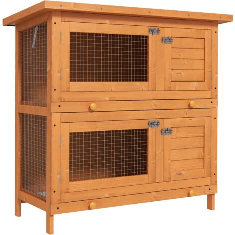 Conejera de Madera Exterior de 2 Niveles Jaula para 1-2 Conejos Mascotas Pequeñas con Techo Asfáltico Abrible y 2 Bandejas Extraíbles 90x45x90 cm (1/5)